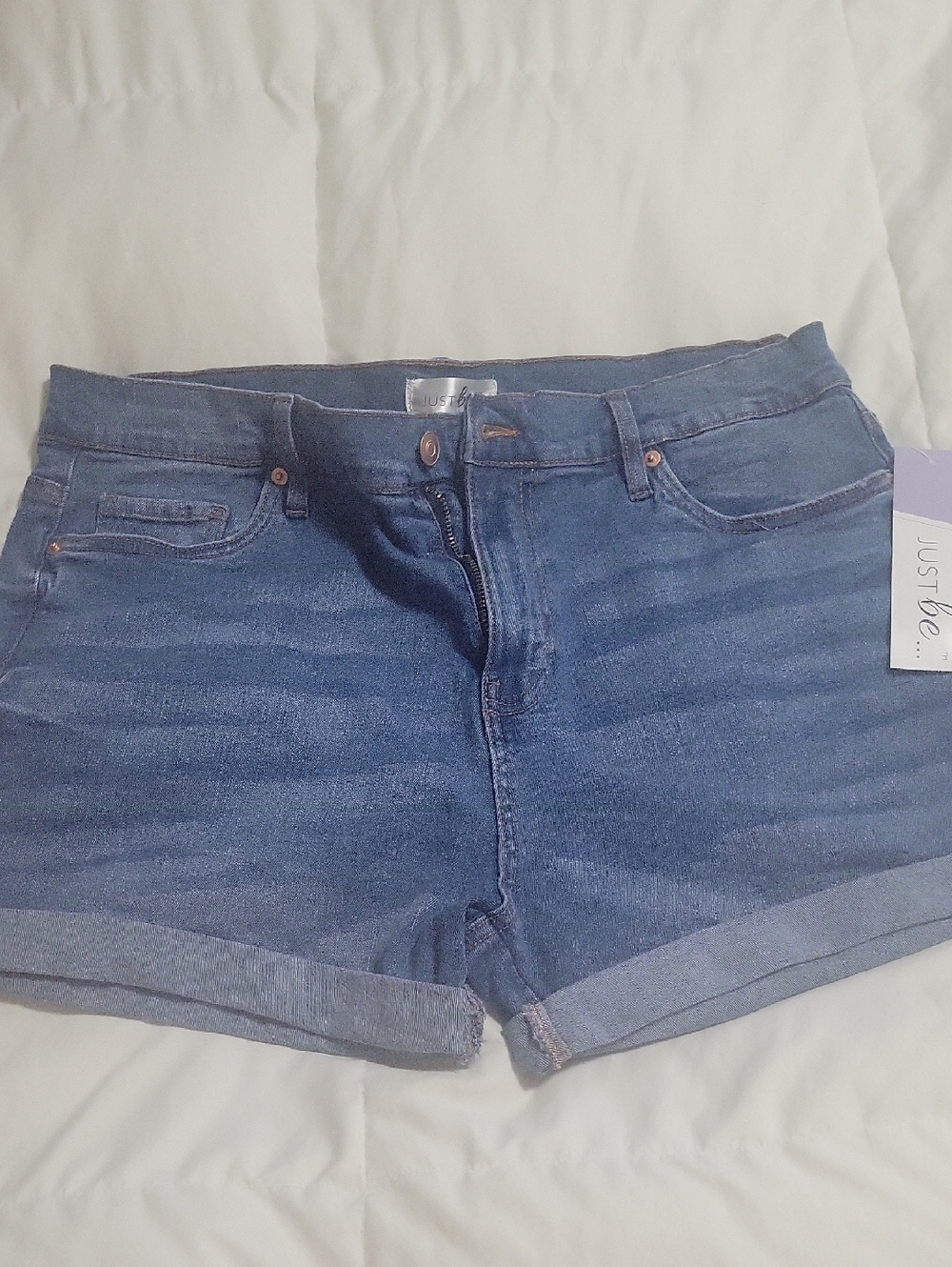 just be Blue Rolled-Hem Denim Shorts